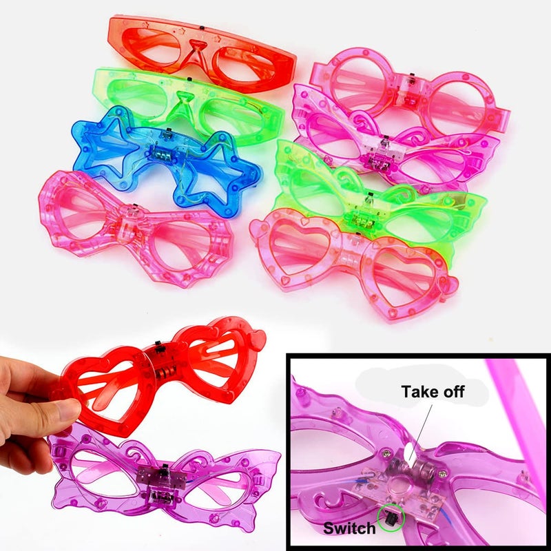 OceanWings 24 Packs LED Glasses for kids Glow in the dark Party Supplies Favor 6 LED 6 Shapes Glasses Flashing Plastic Light up Glass Toys Bulk 3 Replaceable Battery fit New Year Eve Party Supplies Holiday - Image 4